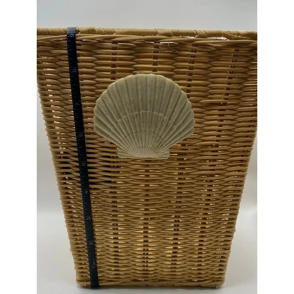 Coastal Wicker Basket with Seashell Accent | Bathroom Storage | Planter Basket